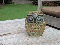 Mexican Owl Planter Pot for Indoor Home Decor or Outdoor Garden Decorations, Medium Owl Pot in Clay with Brown & Green Colors