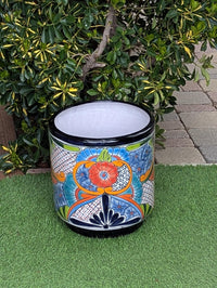 14" Tall Round Flower Pot is Colorful Talavera Ceramic Planter, Handmade Mexican Pottery | Garden Art, Home Decor or Housewarming Gift