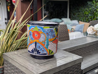 14" Tall Round Flower Pot is Colorful Talavera Ceramic Planter, Handmade Mexican Pottery | Garden Art, Home Decor or Housewarming Gift