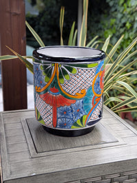 14" Tall Round Flower Pot is Colorful Talavera Ceramic Planter, Handmade Mexican Pottery | Garden Art, Home Decor or Housewarming Gift