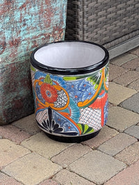 14" Tall Round Flower Pot is Colorful Talavera Ceramic Planter, Handmade Mexican Pottery | Garden Art, Home Decor or Housewarming Gift