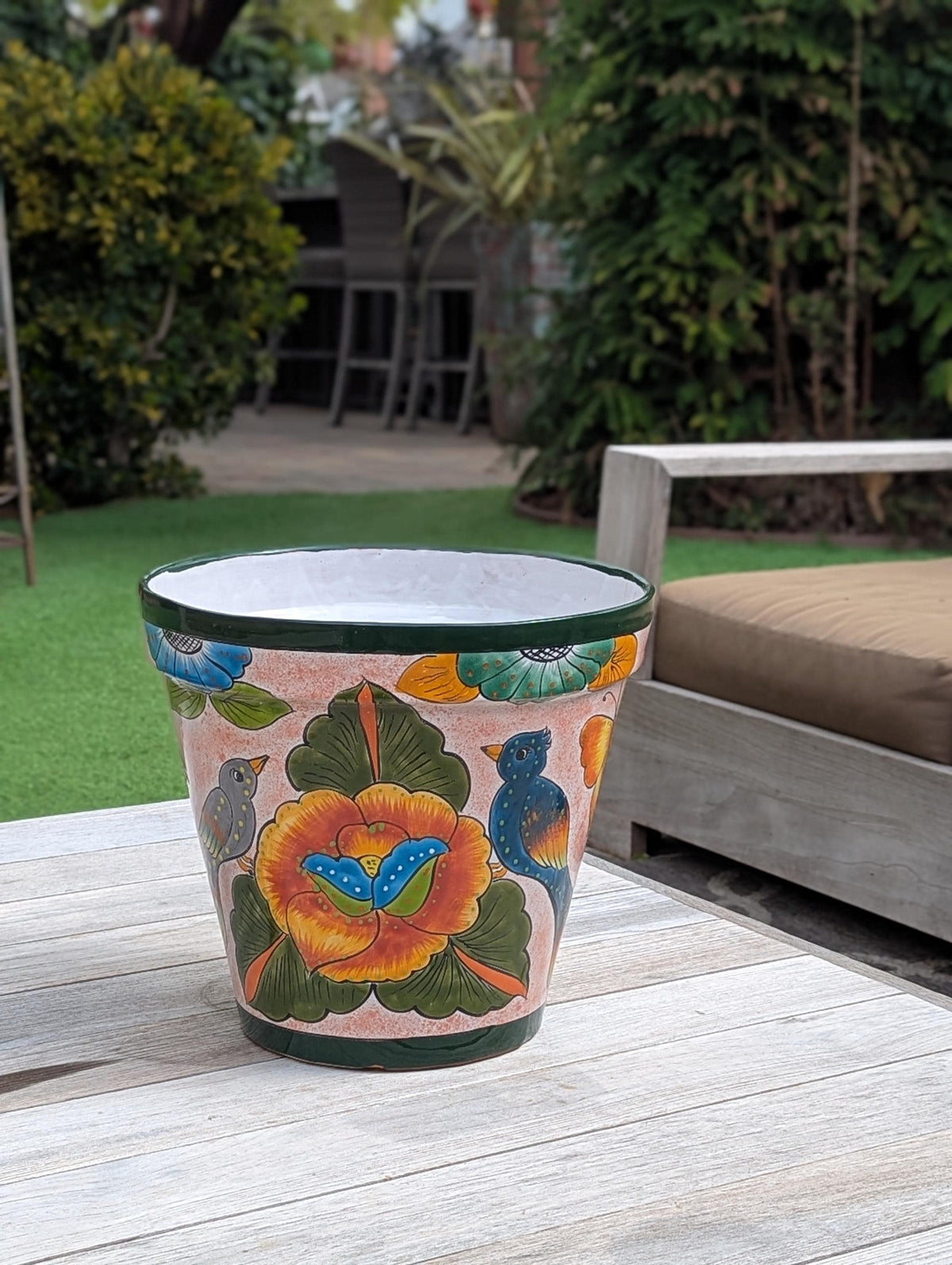 10.5" Round Ceramic Planter is Handmade Mexican Pottery - Use as Outdoor Garden Decor, Indoor Home Decor, Centerpiece