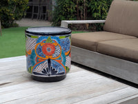 14" Tall Round Flower Pot is Colorful Talavera Ceramic Planter, Handmade Mexican Pottery | Garden Art, Home Decor or Housewarming Gift