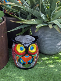 Gorgeous 14" Owl Flower Pot, Ceramic Planter is Handmade Talavera Pottery for Outdoor Garden Decor, Unique Housewarming Gift