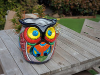 Gorgeous 14" Owl Flower Pot, Ceramic Planter is Handmade Talavera Pottery for Outdoor Garden Decor, Unique Housewarming Gift