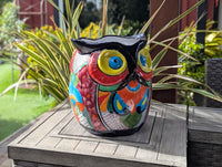 Gorgeous 14" Owl Flower Pot, Ceramic Planter is Handmade Talavera Pottery for Outdoor Garden Decor, Unique Housewarming Gift
