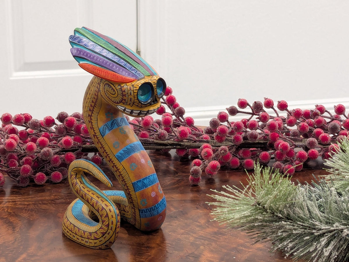 Snake Alebrije Fusion Art | Handmade Home Decor, Folk Art Original Wood Sculpture from Oaxaca Mexico,  Unique Carved Animal Snake Statue