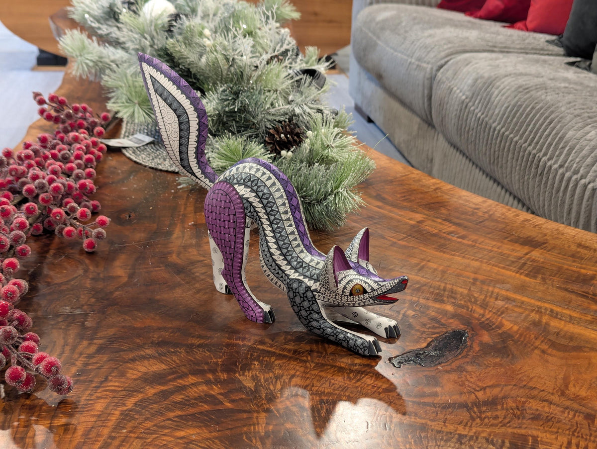 Fox Alebrije Mexican Art of Oaxaca Mexico, Handmade Home Decor Original Wood Sculpture, Unique Carved Animal Statue, Fox Sculpture Art