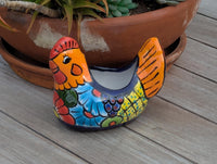 Chicken Flower Pot Ceramic Talavera Planter, Small Handmade Mexican Pottery Home Decor as Indoor Planter or Outdoor Pot