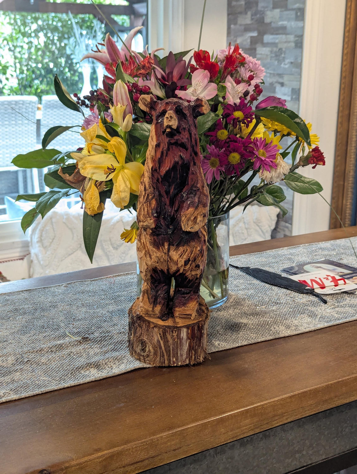 Brown Bear Home Decor & Yard Art | Handmade by Chainsaw in Texas Wooden Statue for Your Kitchen Counter, Home Accent or Yard Art