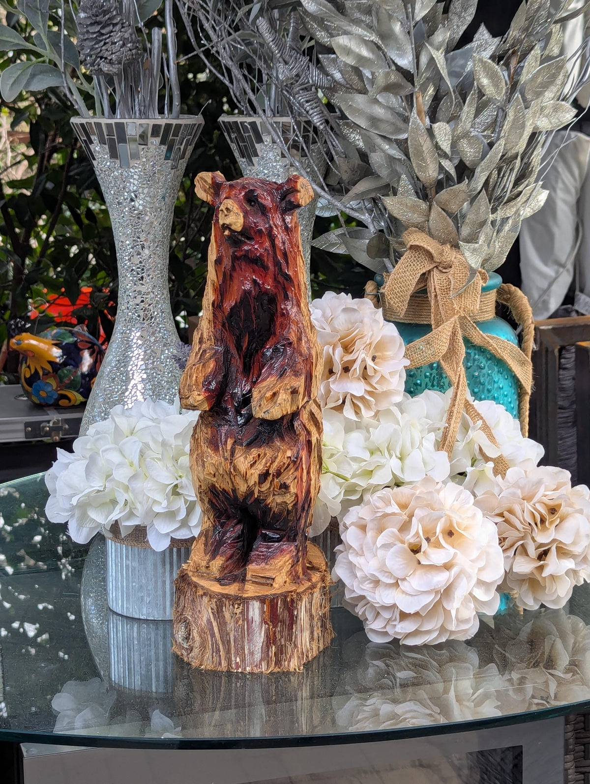 Brown Bear Home Decor & Yard Art | Handmade by Chainsaw in Texas Wooden Statue for Your Kitchen Counter, Home Accent or Yard Art