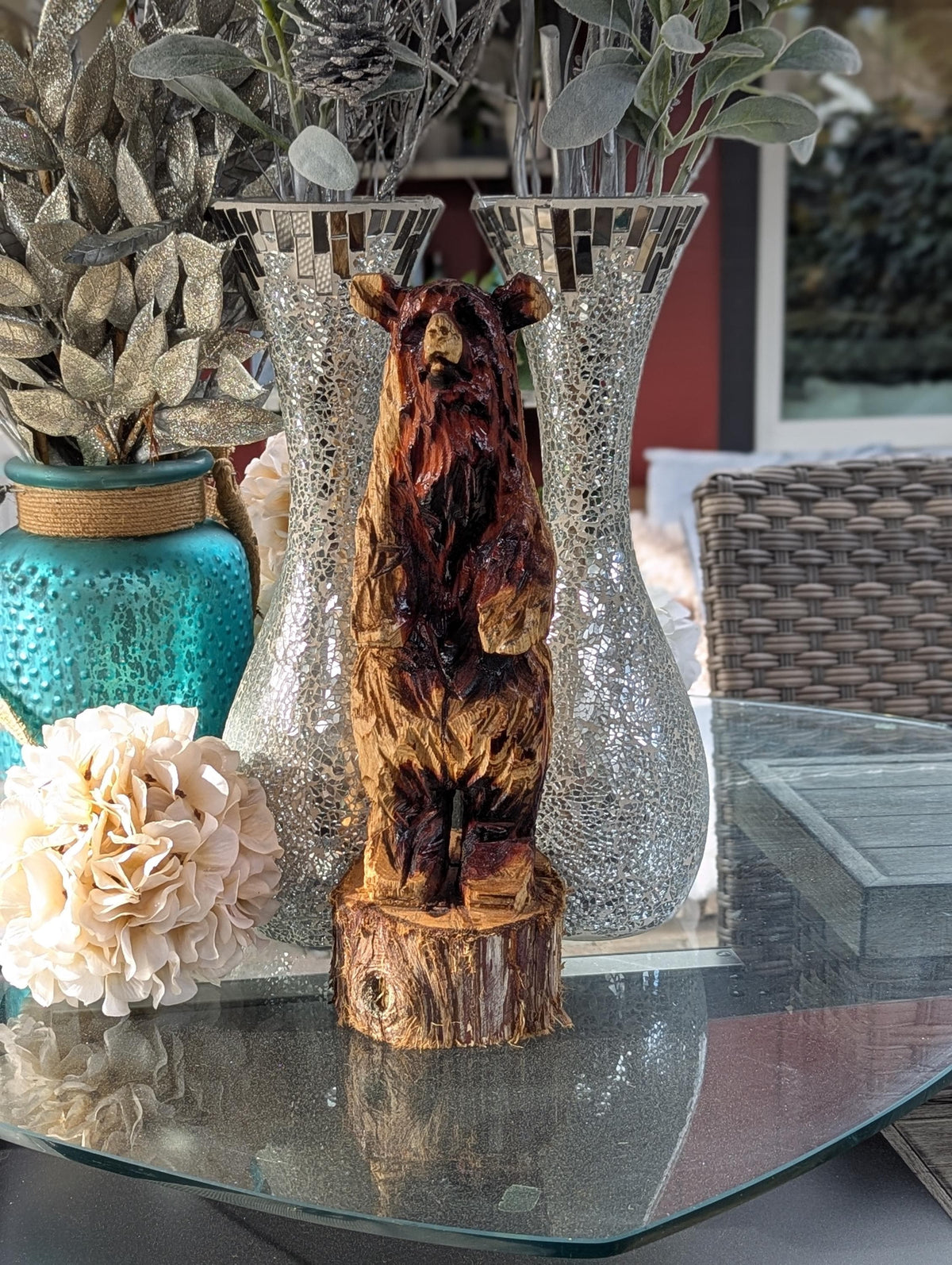 Brown Bear Home Decor & Yard Art | Handmade by Chainsaw in Texas Wooden Statue for Your Kitchen Counter, Home Accent or Yard Art