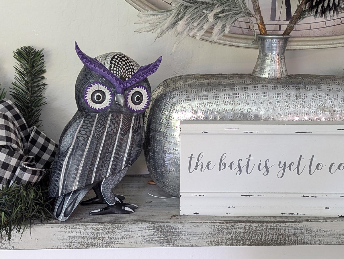 Owl Alebrije Figurine | Hand Carved & Hand Painted Wooden Sculpture, Original Folk Art of Oaxaca Mexico is Unique and Collectible Home Decor