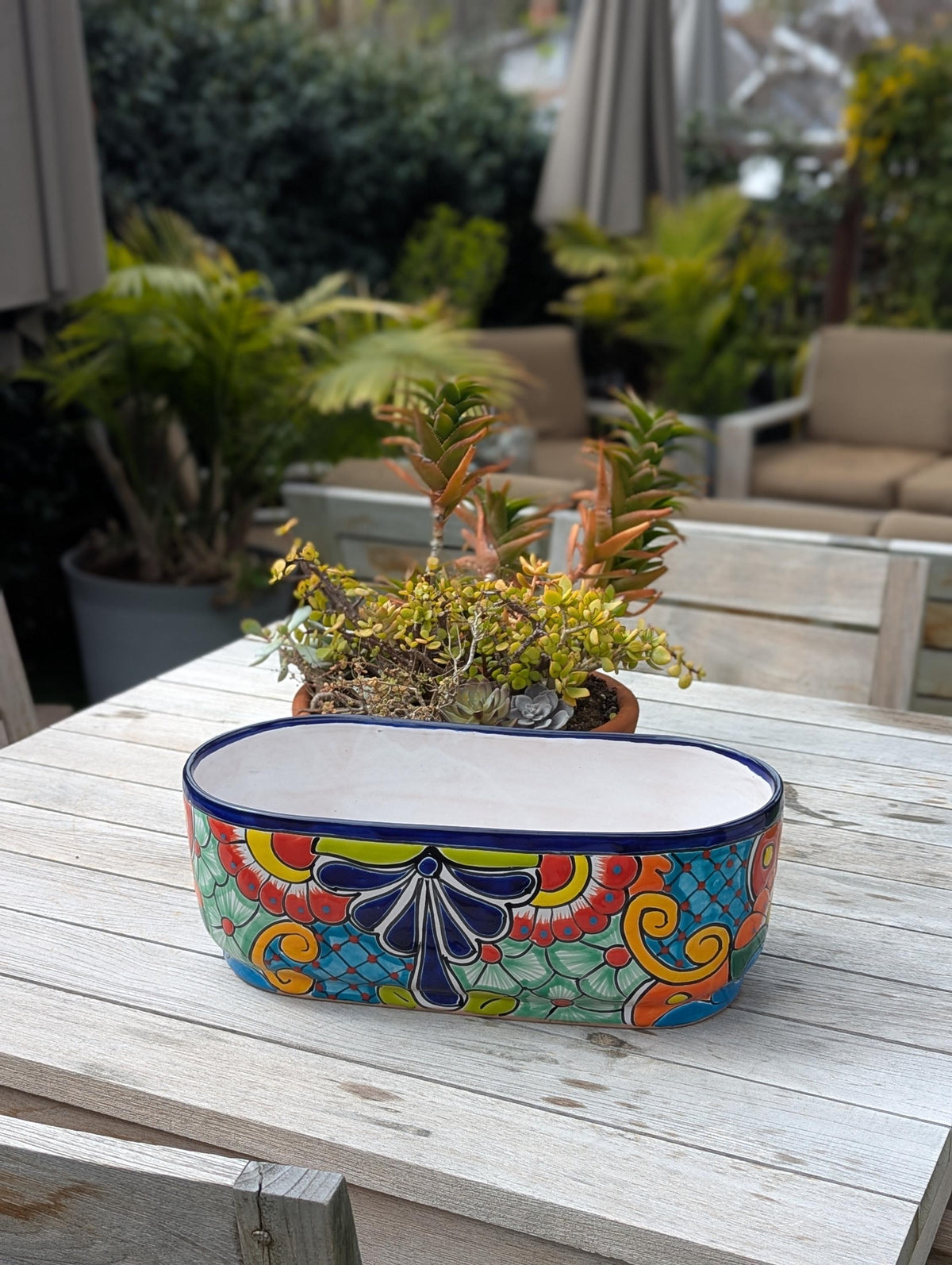 Oval Planter Talavera Pottery, Indoor or Outdoor Flower Pot, Ceramic Mexican Art as Housewarming Gift