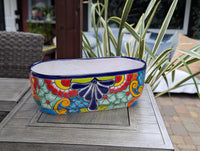 Oval Planter Talavera Pottery, Indoor or Outdoor Flower Pot, Ceramic Mexican Art as Housewarming Gift