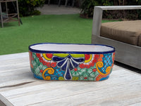 Oval Planter Talavera Pottery, Indoor or Outdoor Flower Pot, Ceramic Mexican Art as Housewarming Gift