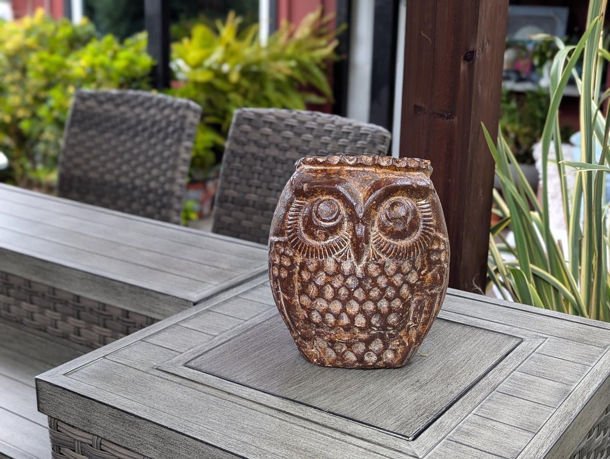 Mexican Owl Planter Pot for Indoor Home Decor or Outdoor Garden Decorations, Medium Owl, Brown