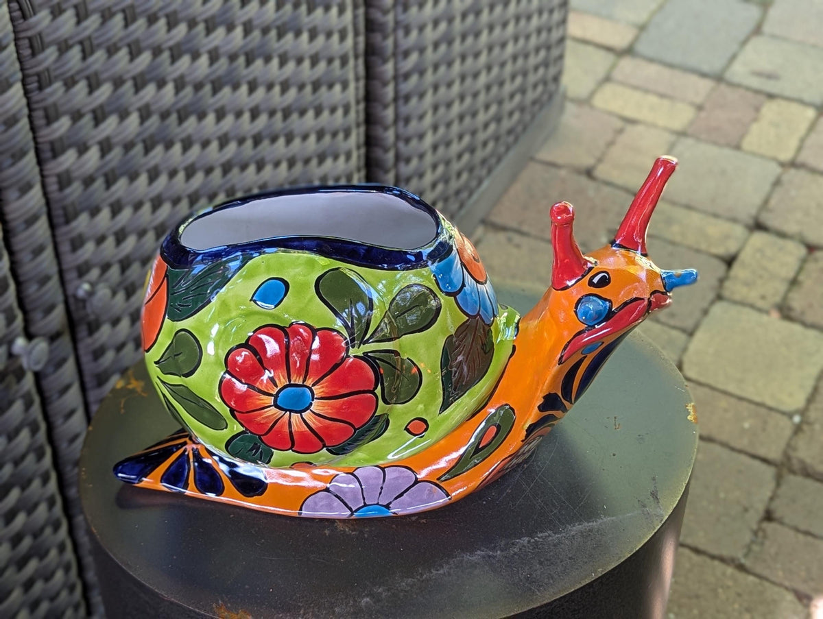 Talavera Snail Planter, Ceramic Mexican Planter Pot for Indoor Home Decor or Outdoor Garden Decor is also Exquisite Hand Painted Yard Art