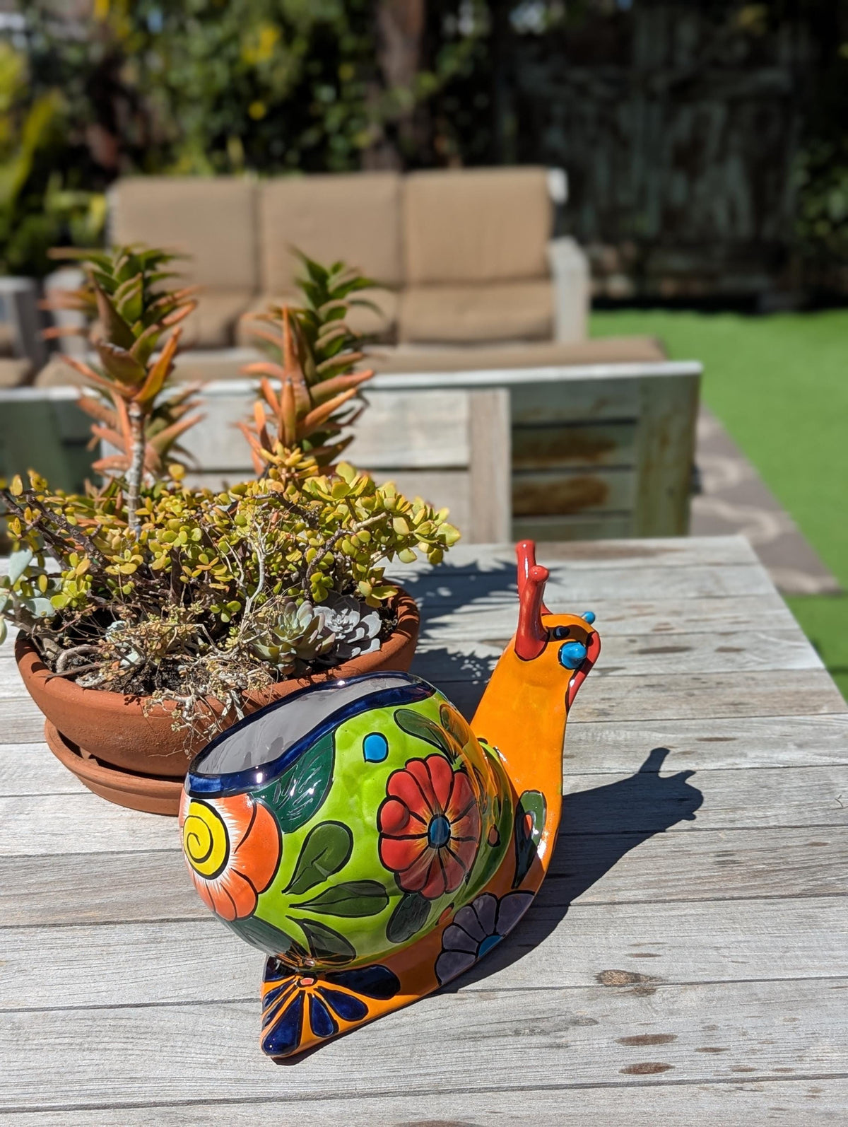 Talavera Snail Planter, Ceramic Mexican Planter Pot for Indoor Home Decor or Outdoor Garden Decor is also Exquisite Hand Painted Yard Art