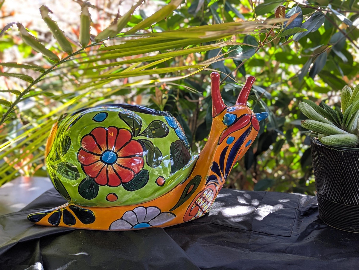 Talavera Snail Planter, Ceramic Mexican Planter Pot for Indoor Home Decor or Outdoor Garden Decor is also Exquisite Hand Painted Yard Art