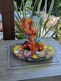 Talavera Rattlesnake Figurine Ceramic Mexican Pottery, Outdoor Snake Decor and Garden Statue Handmade in Mexico
