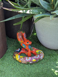 Talavera Rattlesnake Figurine Ceramic Mexican Pottery, Outdoor Snake Decor and Garden Statue Handmade in Mexico
