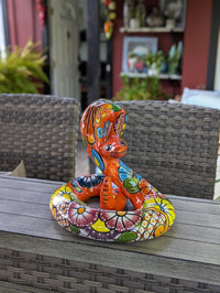 Talavera Rattlesnake Figurine Ceramic Mexican Pottery, Outdoor Snake Decor and Garden Statue Handmade in Mexico