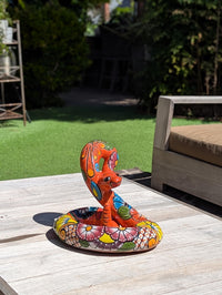 Talavera Rattlesnake Figurine Ceramic Mexican Pottery, Outdoor Snake Decor and Garden Statue Handmade in Mexico