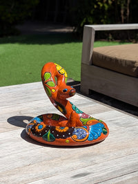 Talavera Rattlesnake Figurine Ceramic Mexican Pottery, Outdoor Snake Decor and Garden Statue Handmade in Mexico
