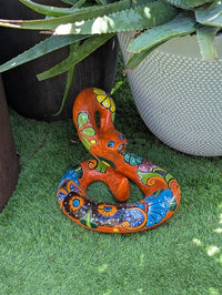 Talavera Rattlesnake Figurine Ceramic Mexican Pottery, Outdoor Snake Decor and Garden Statue Handmade in Mexico