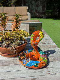 Talavera Rattlesnake Figurine Ceramic Mexican Pottery, Outdoor Snake Decor and Garden Statue Handmade in Mexico