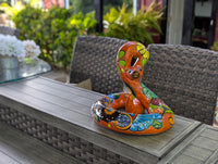 Talavera Rattlesnake Figurine Ceramic Mexican Pottery, Outdoor Snake Decor and Garden Statue Handmade in Mexico
