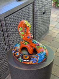 Talavera Rattlesnake Figurine Ceramic Mexican Pottery, Outdoor Snake Decor and Garden Statue Handmade in Mexico