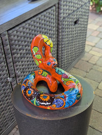 Rattlesnake Figurine is Ceramic Talavera Mexican Pottery | Outdoor Snake Decor, Garden Statue, Yard Art, Home Decor is Handmade in Mexico