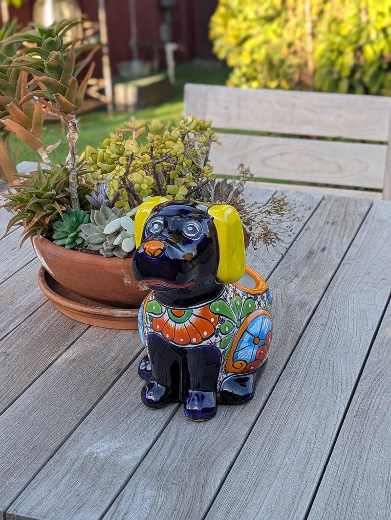 Talavera Dog Flower Pot for Outdoor Decor or Garden Decorations, Planter Pot is Handmade Mexican Pottery, great as Cute Dog Lover Gifts