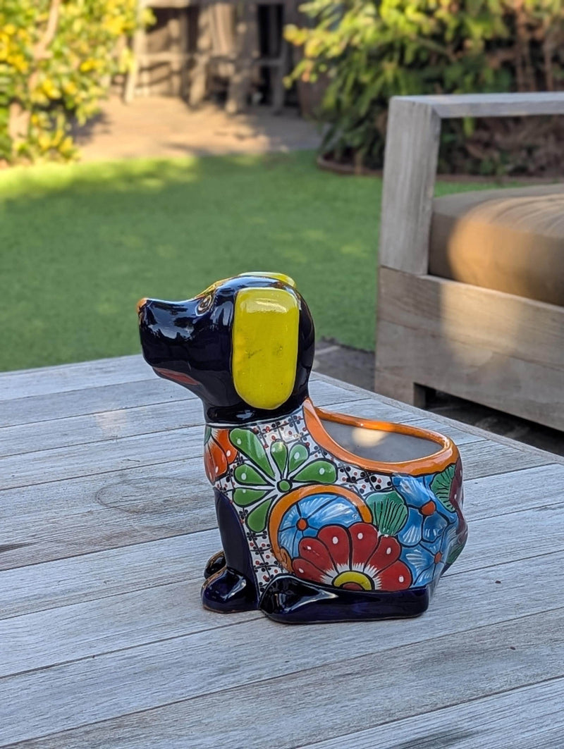 Talavera Dog Flower Pot for Outdoor Decor or Garden Decorations, Planter Pot is Handmade Mexican Pottery, great as Cute Dog Lover Gifts