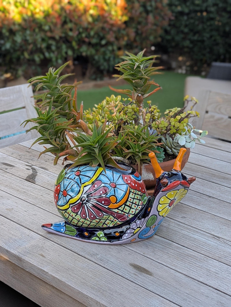 Talavera Snail Planter, Ceramic Mexican Planter Pot for Indoor Home Decor or Outdoor Garden Decor is also Exquisite Hand Painted Yard Art
