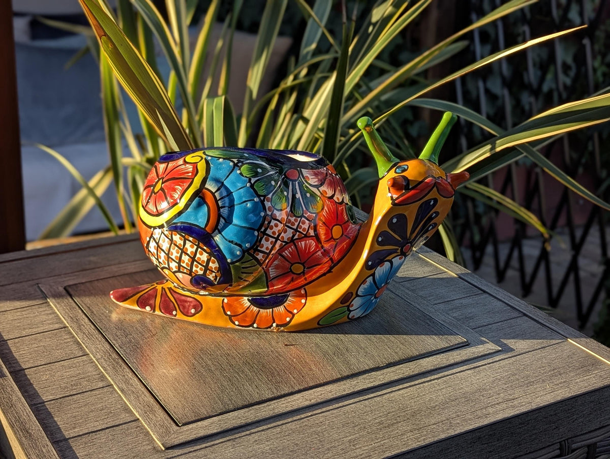 Talavera Snail Planter, Ceramic Mexican Planter Pot for Indoor Home Decor or Outdoor Garden Decor is also Exquisite Hand Painted Yard Art