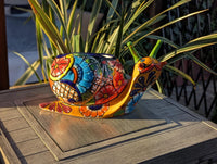 Talavera Snail Planter, Ceramic Mexican Planter Pot for Indoor Home Decor or Outdoor Garden Decor is also Exquisite Hand Painted Yard Art