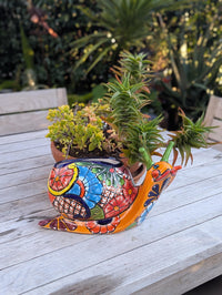 Talavera Snail Planter, Ceramic Mexican Planter Pot for Indoor Home Decor or Outdoor Garden Decor is also Exquisite Hand Painted Yard Art