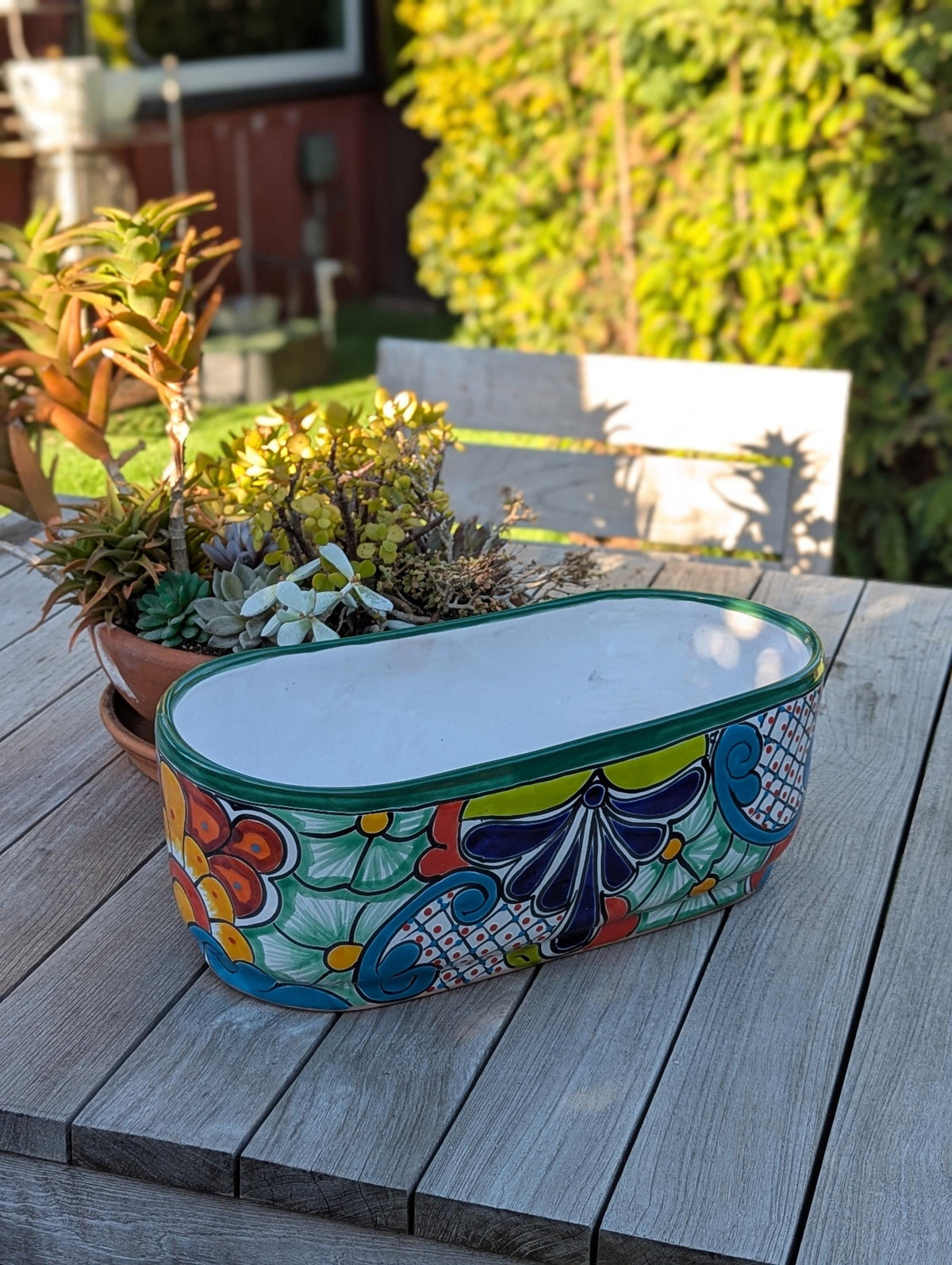 Oval Planter Talavera Pottery, Indoor or Outdoor Flower Pot, Ceramic Mexican Art as Housewarming Gift