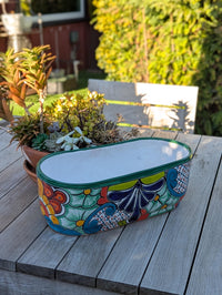 Oval Planter Talavera Pottery, Indoor or Outdoor Flower Pot, Ceramic Mexican Art as Housewarming Gift
