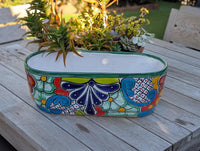 Oval Planter Talavera Pottery, Indoor or Outdoor Flower Pot, Ceramic Mexican Art as Housewarming Gift