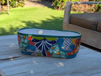 Oval Planter Talavera Pottery, Indoor or Outdoor Flower Pot, Ceramic Mexican Art as Housewarming Gift