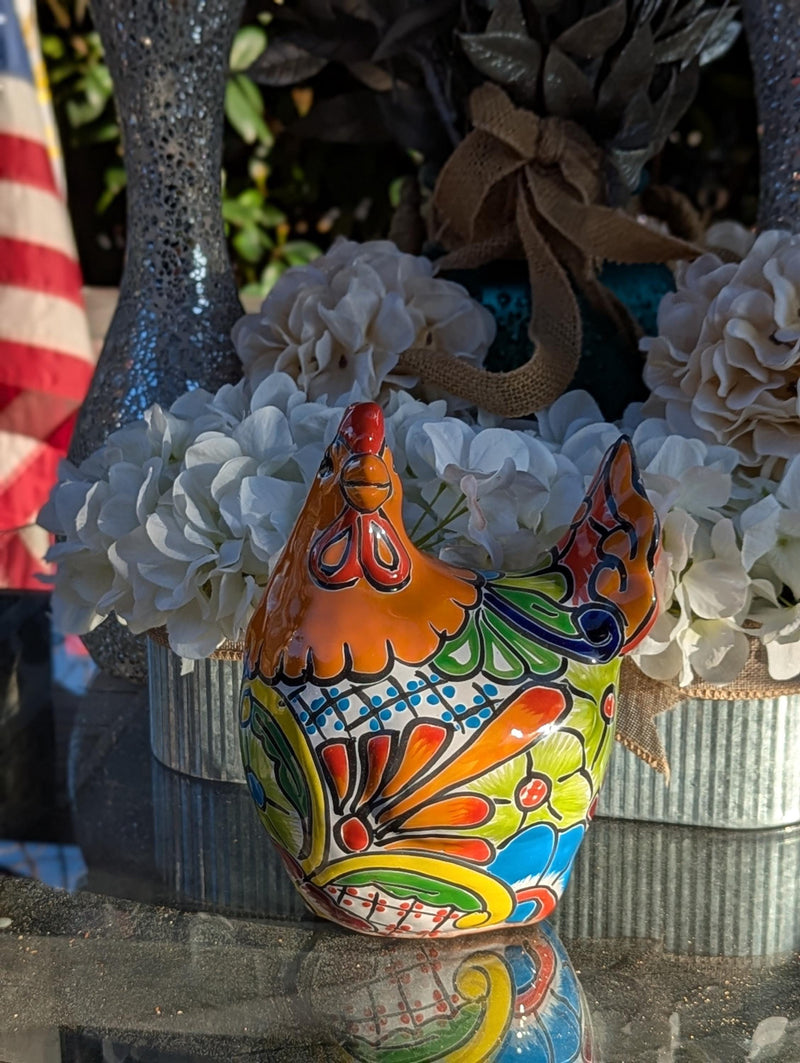 Ceramic Rooster Talavera Pottery Handmade in Mexico, Home Decor and Outdoor Garden or Porch Decor, Yard Art Unique Gift for Chicken Lovers
