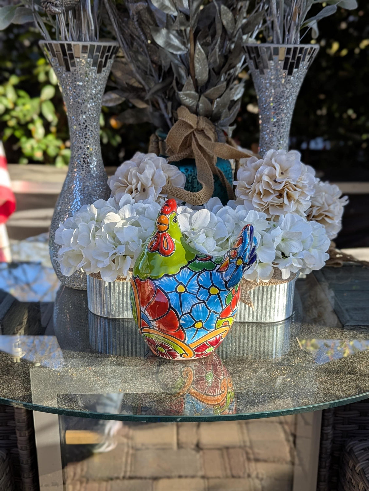 Ceramic Rooster Talavera Pottery Handmade in Mexico, Home Decor and Outdoor Garden or Porch Decor, Yard Art Unique Gift for Chicken Lovers