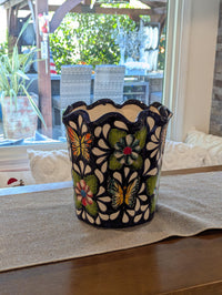 Butterfly Flower Pot | Garden Decor & Yard Art, Ceramic Talavera Planter, Handmade Mexican Pottery, Eye-catching Wavy Decor, Indoor Planter