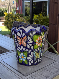 Butterfly Flower Pot | Garden Decor & Yard Art, Ceramic Talavera Planter, Handmade Mexican Pottery, Eye-catching Wavy Decor, Indoor Planter