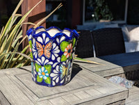 Butterfly Flower Pot | Garden Decor & Yard Art, Ceramic Talavera Planter, Handmade Mexican Pottery, Eye-catching Wavy Decor, Indoor Planter