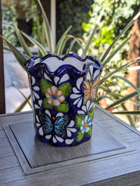 Butterfly Flower Pot | Garden Decor & Yard Art, Ceramic Talavera Planter, Handmade Mexican Pottery, Eye-catching Wavy Decor, Indoor Planter